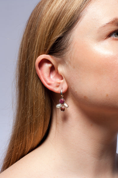Dark red shades earrings with pearl luster