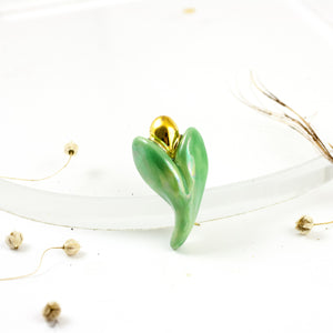 Bright green and gold color flower bud brooch