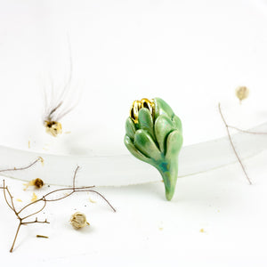 Green and gold color flower bud form brooch