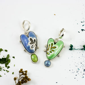 BON BON Green and blue color dangle earrings with hearts