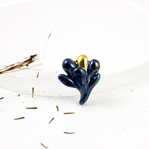 Dark blue color floral shape brooch with pearl luster