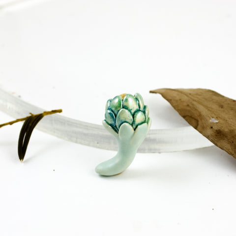 Mint and gold color flower bud form brooch