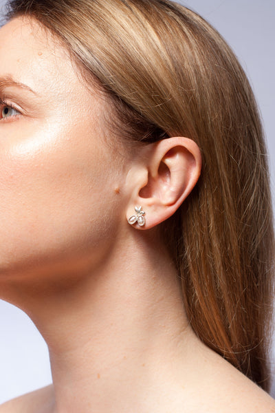 Silver stud earrings with rose pink freshwater pearls