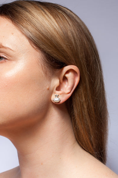 Mismatched stud silver earrings with freshwater pearls