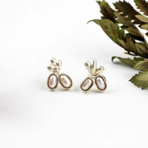 Silver stud earrings with rose pink freshwater pearls