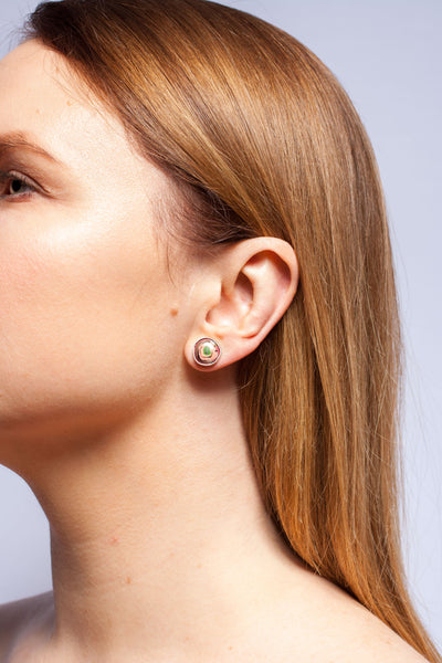 Pink and green earrings with ceramics