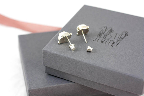 Red mismatched gold-plated silver stud earrings - Aiste Jewelry