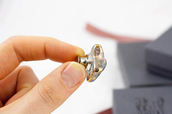 White brooch with golden heart - Aiste Jewelry