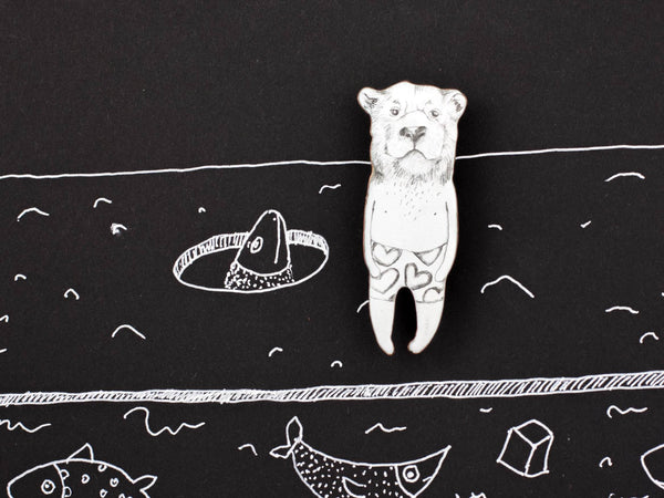 Enamel brooch Bear with swimming trunks - Aiste Jewelry