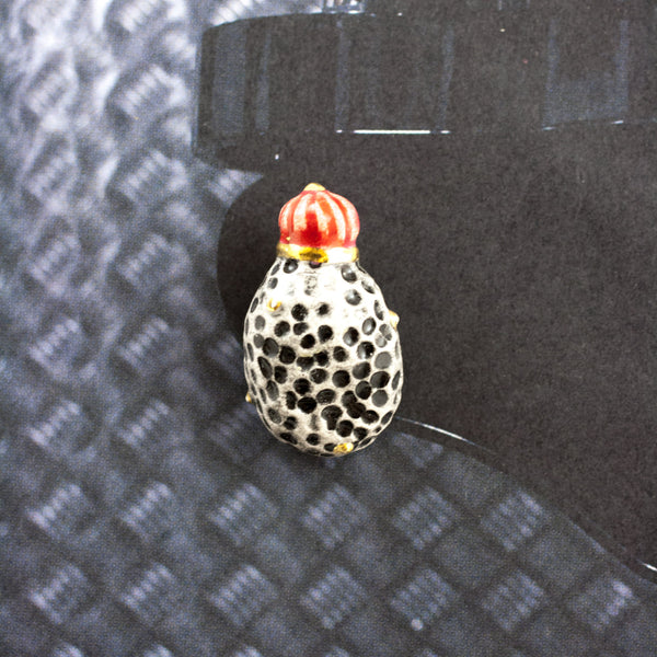 White and black brooch with red crown - Aiste Jewelry