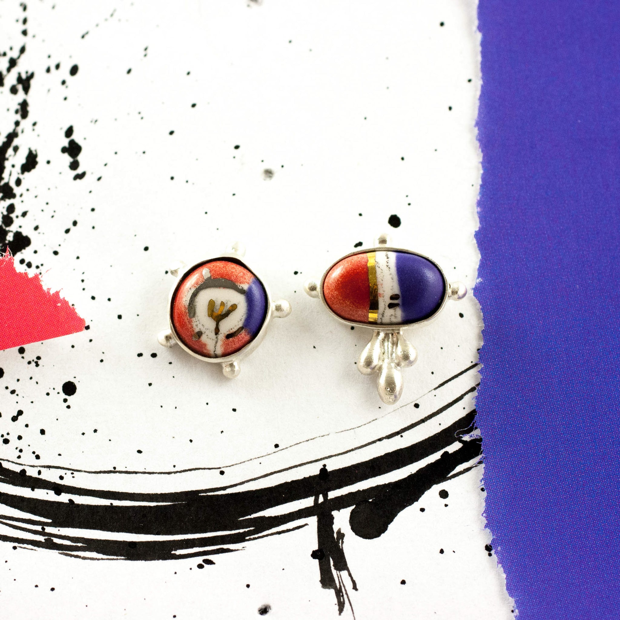 BON BON red and violet color earrings - Aiste Jewelry