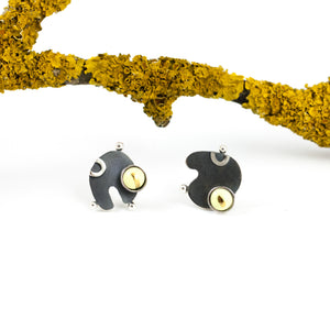 Buttery yellow earrings with oxidized silver - Aiste Jewelry