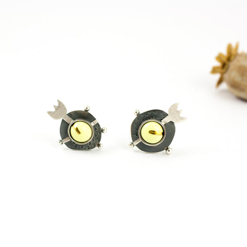 Yellow oxidized silver earrings with flowers - Aiste Jewelry