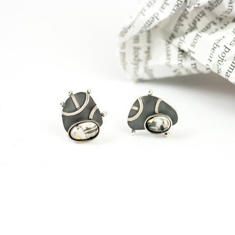 White abstract oxidized silver earrings - Aiste Jewelry