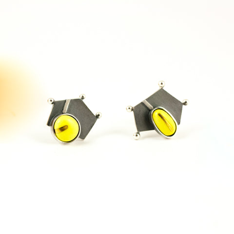 Yellow and gold color earrings with oxidized silver - Aiste Jewelry