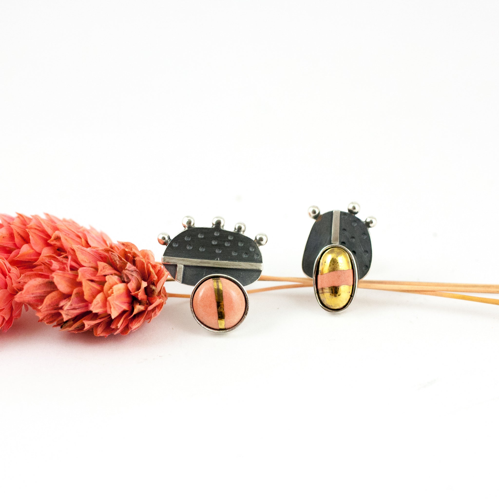 Pink and gold color oxidized silver earrings - Aiste Jewelry