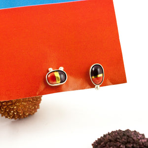 Purple and red silver earrings with gold lines - Aiste Jewelry