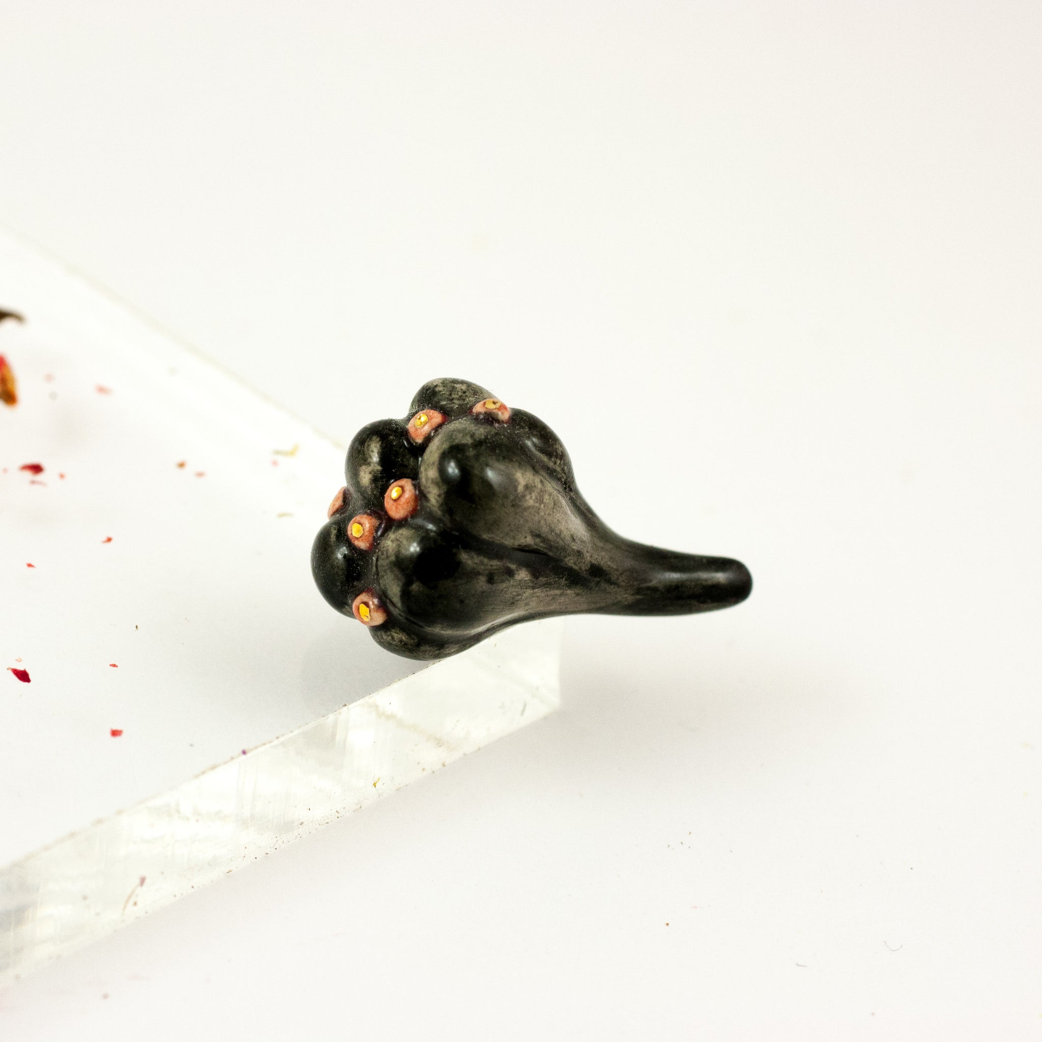 Black brooch with red buds - Aiste Jewelry