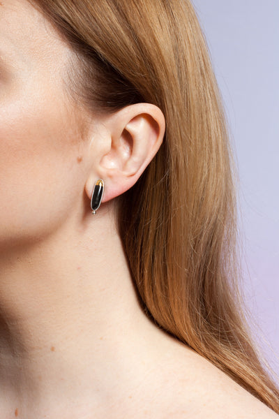 ABSTRACT black silver stud earrings with ceramics - Aiste Jewelry