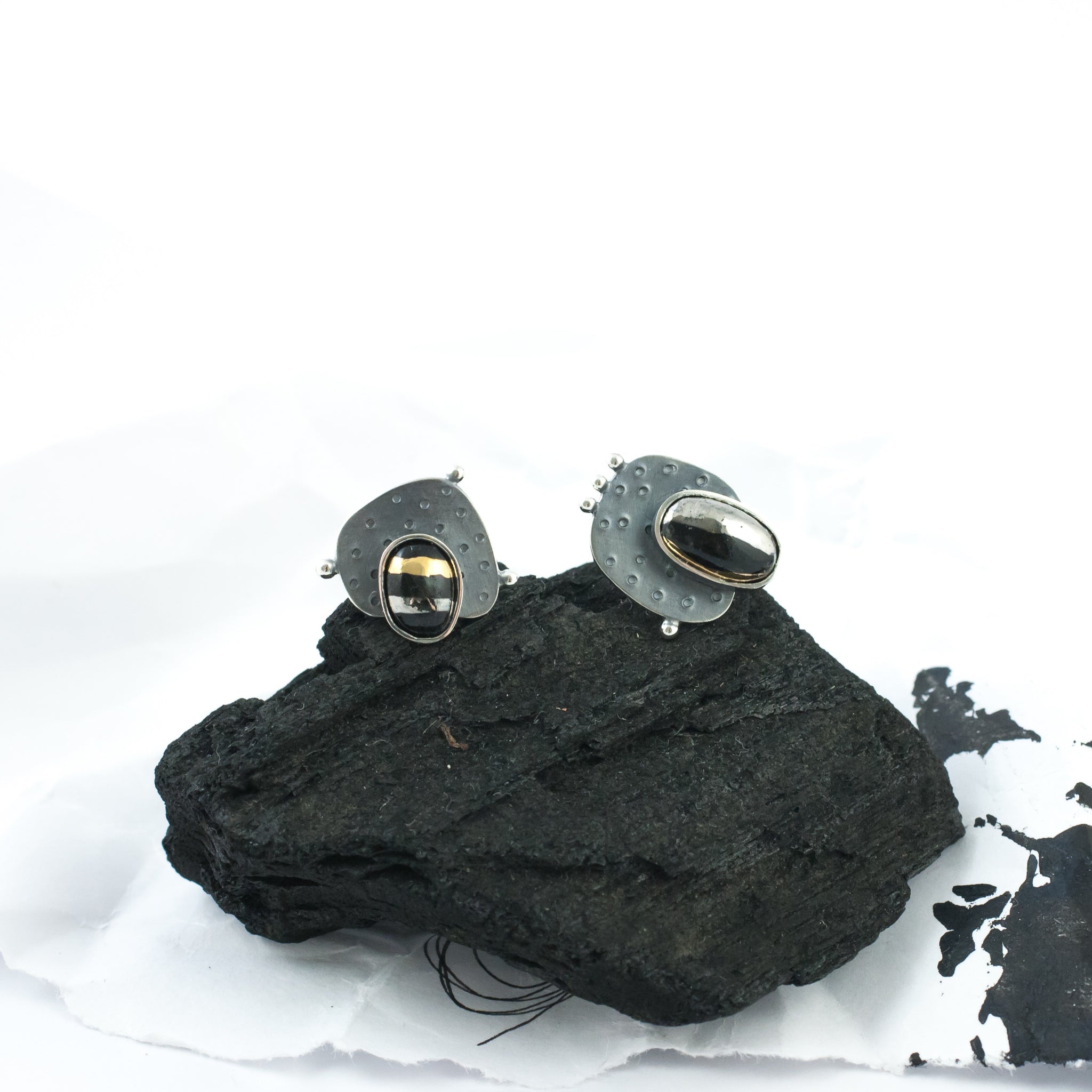 Gold and platinum color earrings with blackened silver - Aiste Jewelry