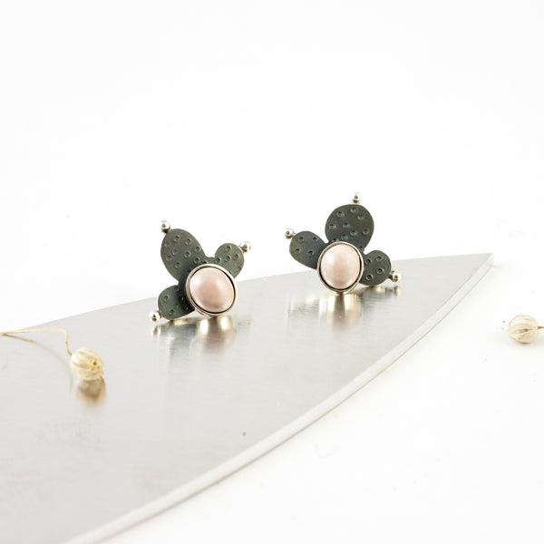 Pink earrings with blackened silver - Aiste Jewelry