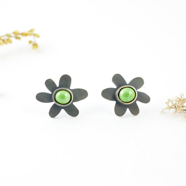 Green earrings with blackened silver - Aiste Jewelry