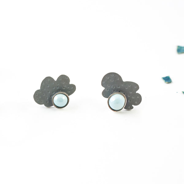 Baby blue earrings with blackened silver - Aiste Jewelry