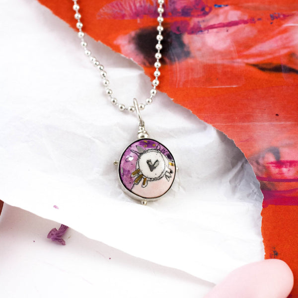 0 BON BON purple pendant with a heart - Aiste Jewelry