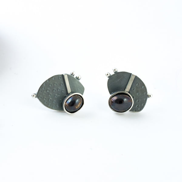 Dark brown earrings with blackened silver - Aiste Jewelry