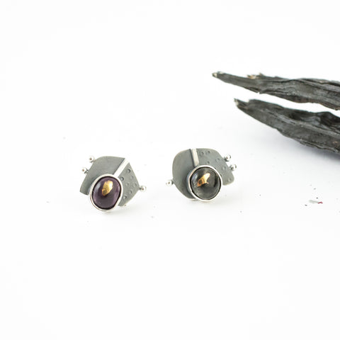 Black and purple earrings with blackened silver - Aiste Jewelry