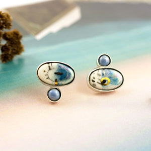 Oval baby blue silver earrings - Aiste Jewelry