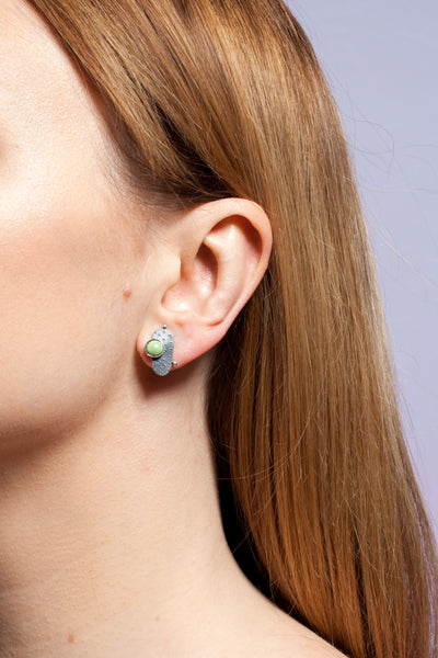 Green oval earrings with blackened silver - Aiste Jewelry