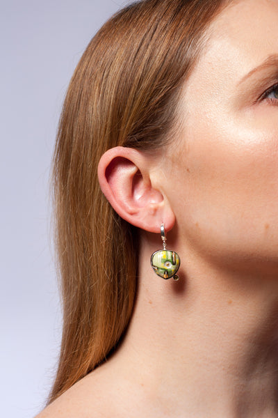 Green dangle silver ceramic earrings - Aiste Jewelry