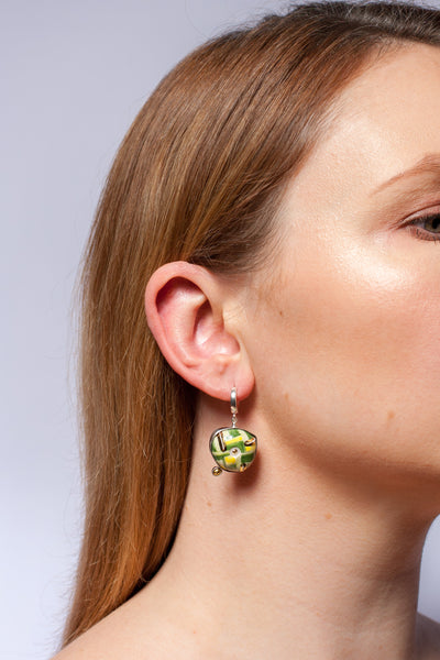 Green dangle silver ceramic earrings - Aiste Jewelry