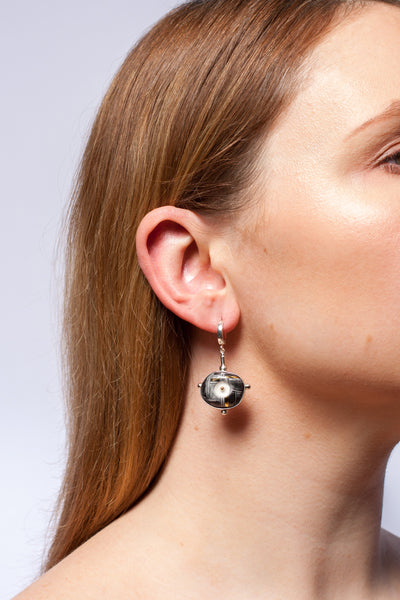 ABSTRACT Long black and white silver earrings - Aiste Jewelry