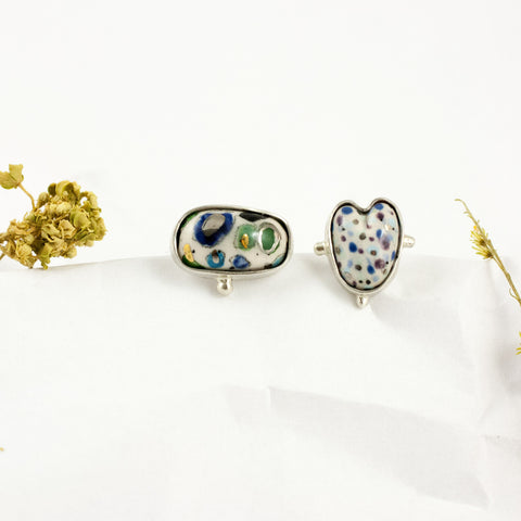 Blue mismatched silver stud earrings - Aiste Jewelry