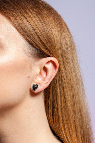 Black silver earrings with golden dots - Aiste Jewelry