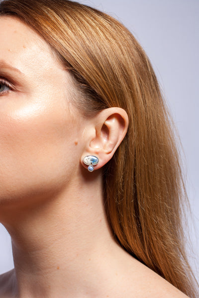 Oval baby blue silver earrings - Aiste Jewelry