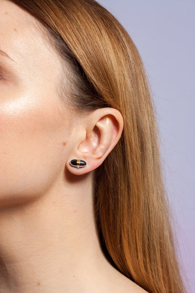 ABSTRACT black earrings with gold decore - Aiste Jewelry