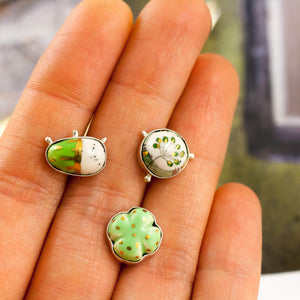 3X3 collection light green asymmetrical silver stud earrings - Aiste Jewelry