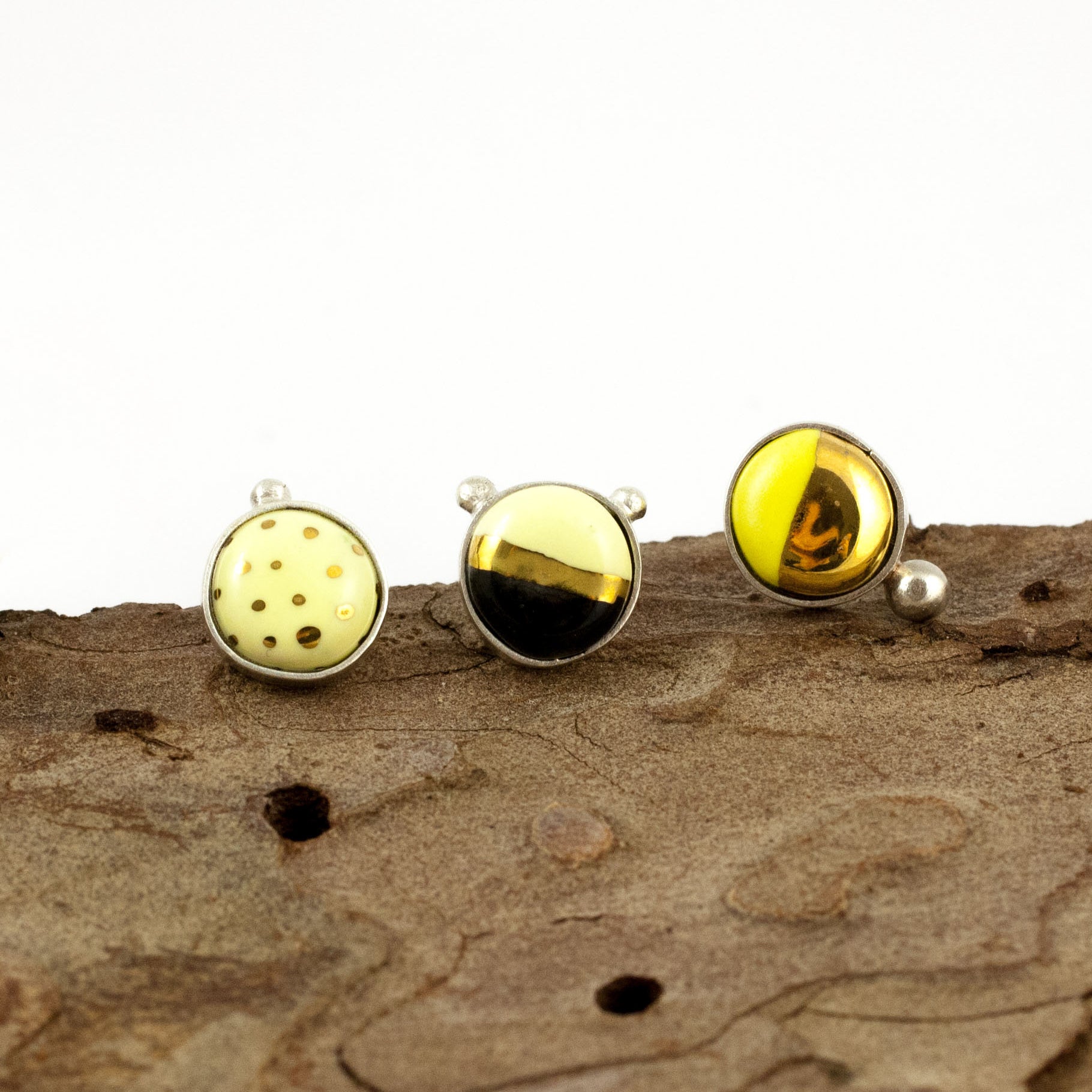 3X3 collection yellow and black asymmetrical silver stud earrings - Aiste Jewelry