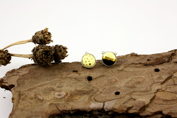 3X3 collection yellow and black asymmetrical silver stud earrings - Aiste Jewelry