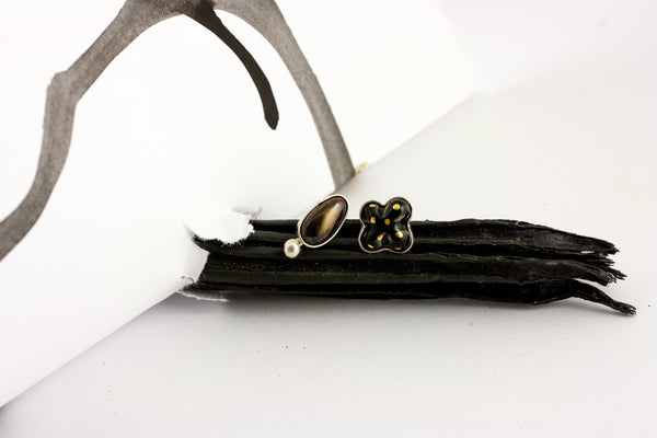 3X3 collection black earrings with gold dots - Aiste Jewelry