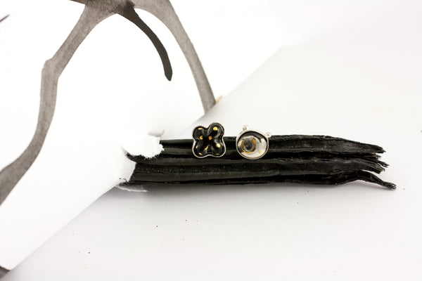 3X3 collection black earrings with gold dots - Aiste Jewelry