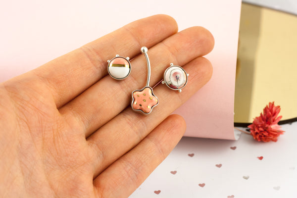 3X3 collection pink silver earrings with a flower - Aiste Jewelry