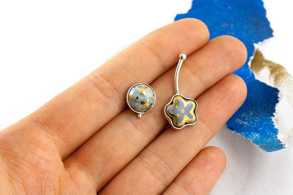 3X3 collection grey and blue silver earrings - Aiste Jewelry