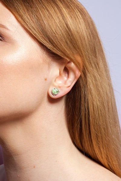 3X3 collection green silver earrings - Aiste Jewelry