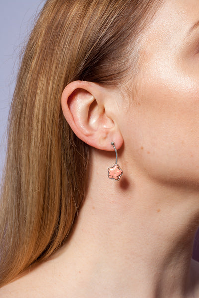 3X3 collection pink silver earrings with a flower - Aiste Jewelry