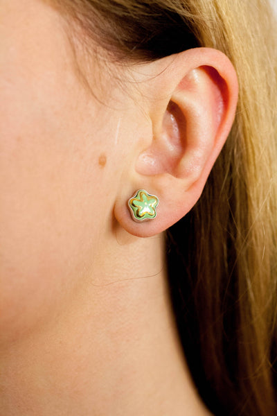 3X3 collection green silver stud earrings with ceramics - Aiste Jewelry