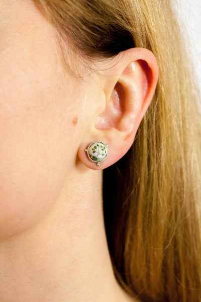 3X3 collection light green asymmetrical silver stud earrings - Aiste Jewelry